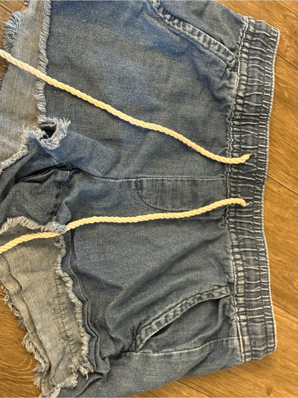 LOFT Light Blue Denim-Style Casual Shorts with Cream Drawstring